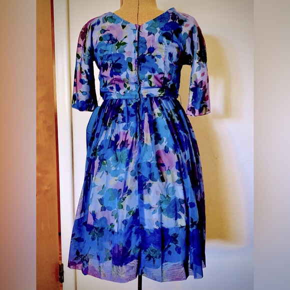 Spector & Shanler 50’s Vintage Satin Chiffon Cocktail Dress - Picture 3 of 9